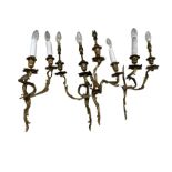 Set of four gilt-metal two branch wall lights H38cm (excluding candle fitting) (4)