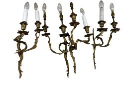 Set of four gilt-metal two branch wall lights H38cm (excluding candle fitting) (4)