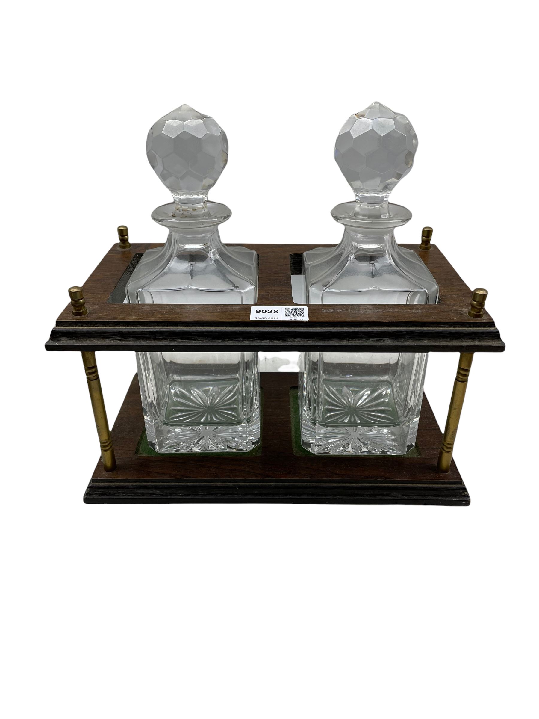 20th century decanter stand with two glass decanters L30cm