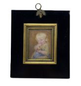 19th century miniature portrait of a child holding a toy and inscribed on the reverse 'For Edith Let