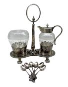 Late Victorian silver-plated stand with etched glass tapered bowl and jug with silver-plated mounts
