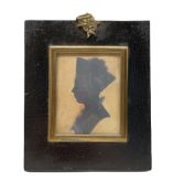 19th century silhouette head and shoulders portrait of a lady 7.5 x 6cm in ebonised frame