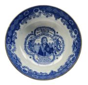 Early 19th century bowl printed in blue with a portrait of Nelson