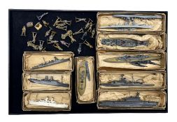 Collection of eighteen Tremo cast metal waterline ship models including H.M.S. York