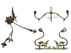 French brass three branch ceiling light H42cm