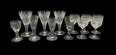 18th century and later drinking glasses including cordial glasses with engraved decoration