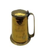 Georgian brass pub tankard inscribed 'Waggon & Horses York'