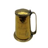 Georgian brass pub tankard inscribed 'Waggon & Horses York'