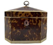 Early 19th century tortoiseshell tea caddy of octagonal design