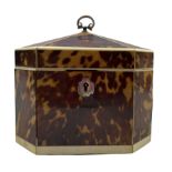 Early 19th century tortoiseshell tea caddy of octagonal design