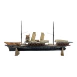 Early 20th century carved and painted alabaster model of a ship L56cm for restoration