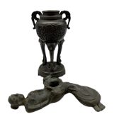 African Benin type bronze censer in the form of a reclining figure L20cm and a Chinese bronze censer