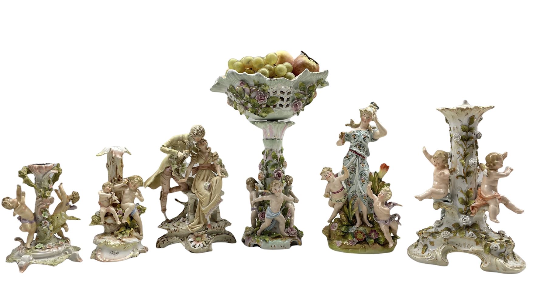 Group of 19th century and later porcelain centrepieces and figures