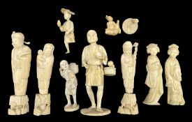 Three 19th century Japanese carved ivory figures of Immortals H15cm