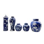 Group of 19th century Chinese prunus pattern ceramics including three ginger jars