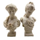 Two head and shoulders resin busts of Maidens