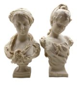 Two head and shoulders resin busts of Maidens