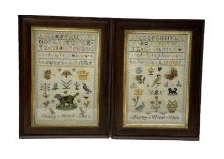 Pair of Victorian samplers worked by sisters Fanny Wood and Lucy Wood