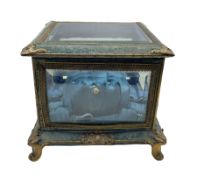 19th century French bevelled glass jewel or tiara casket with gilt metal mounts and cushioned silk i