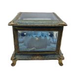 19th century French bevelled glass jewel or tiara casket with gilt metal mounts and cushioned silk i