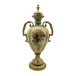 Late Victorian Royal Worcester blush ivory porcelain vase and cover raised on pedestal c1898