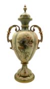 Late Victorian Royal Worcester blush ivory porcelain vase and cover raised on pedestal c1898