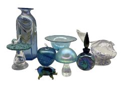Collection of studio glass including a John Ditchfield Glasform iridescent apple
