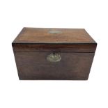 19th century Chinese hardwood tea caddy with brass edge and silvered escutcheon