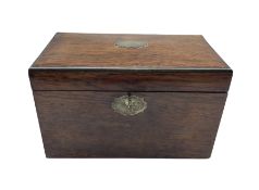 19th century Chinese hardwood tea caddy with brass edge and silvered escutcheon