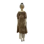 19th century wooden peg doll with painted hair face and shoes