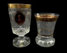 19th century Bohemian cut glass goblet applied with an oval painted portrait of Jesus Christ within