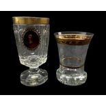 19th century Bohemian cut glass goblet applied with an oval painted portrait of Jesus Christ within