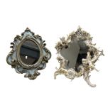 19th century Continental porcelain dressing table mirror decorated with Putti and flowers (a/f) toge