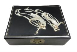 Japanese black lacquer jewellery box with mother-of-pearl inlay and fitted interior with lift out tr