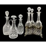 Edwardian silver-plated pierced three bottle decanter stand