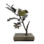 Albany Fine China greenfinch perched on a branch in bronze and porcelain