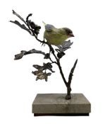 Albany Fine China greenfinch perched on a branch in bronze and porcelain