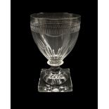 Late 18th/ early 19th century glass rummer with engraved border with a lemon squeezer base