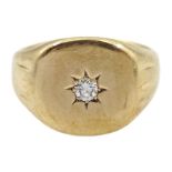 9ct gold gentleman's gypsy set diamond signet ring