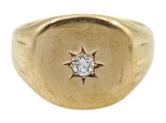 9ct gold gentleman's gypsy set diamond signet ring