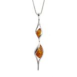 Silver contemporary design Baltic amber pendant necklace