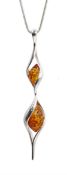 Silver contemporary design Baltic amber pendant necklace