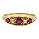 Early 20th century 18ct gold five stone ruby and diamond marquise shaped ring