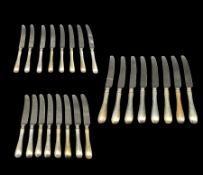 Set of sixteen Old English pattern silver handled dessert knives and eight matching table knives She