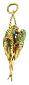 18ct gold and enamel embracing parrots pendant