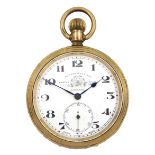 Early 20th century gold-plated open face keyless lever pocket watch by Thomas Russell & Son Liverpoo