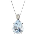 18ct white gold pear shaped aquamarine and round brilliant cut diamond pendant necklace