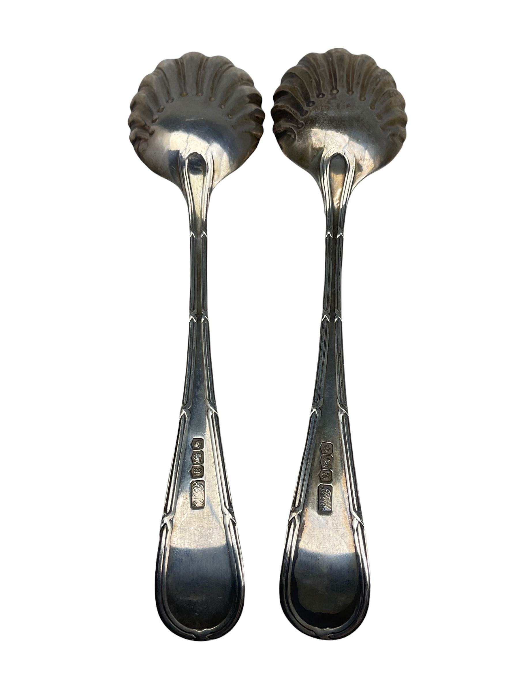 Pair of silver serving spoons with fluted bowls Sheffield 1918 Maker R Mosley 6oz and five silver ha - Image 2 of 5