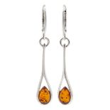 Pair of silver Baltic amber pendant earrings