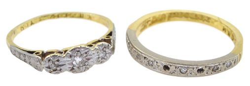 Two 18ct gold diamond chip rings